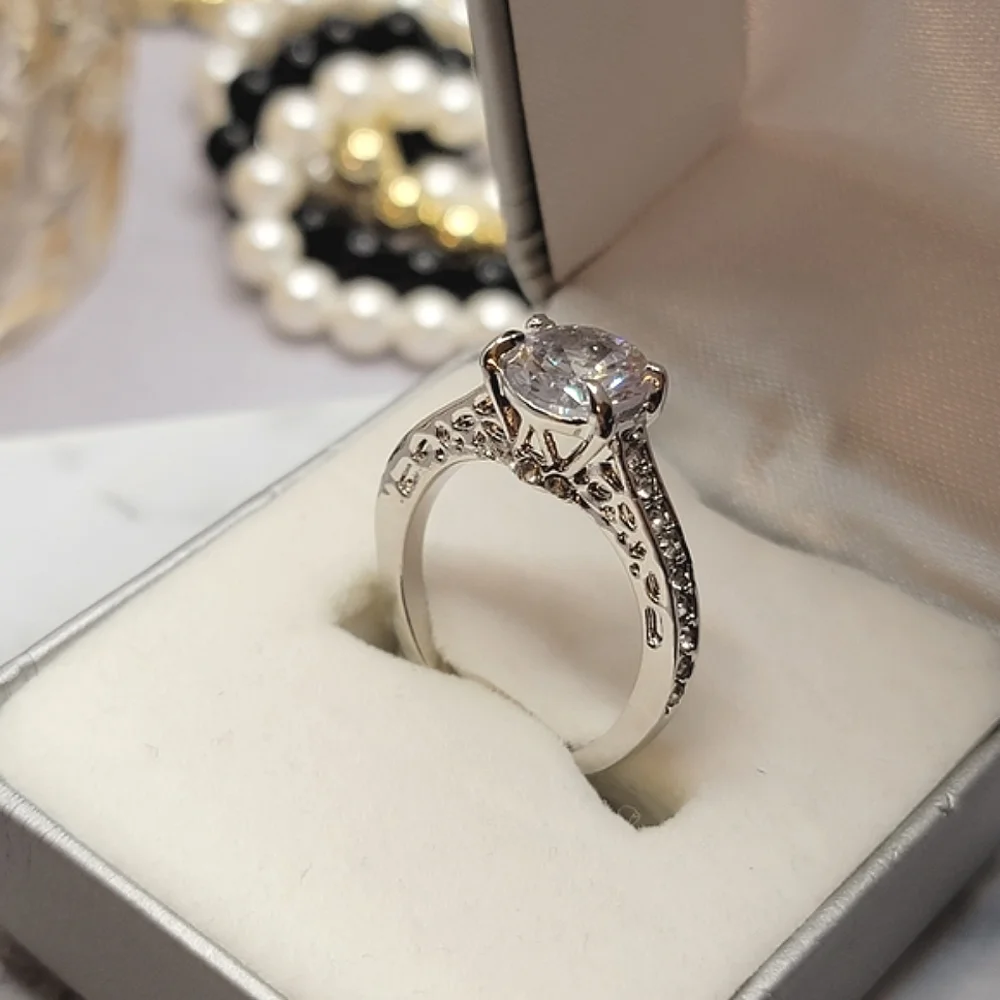 Solitaire Silver Diamond CZ Engagement Style Ring